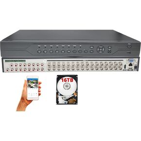 Evertech 32 Channel H.265 Security DVR with 16TB Hard Drive 16x Audio Input Surveillance Recorder Supports 1080p AHD TVI CVI and Analog (960H) Cameras, Easy Remote Access
