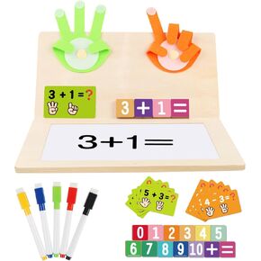 Number Blocks Toys for Kids Wooden Montessori Toys for 3 4 Years Old Boy Girl Toddler Fingers Arithmetic Educational Math Manipulatives with Whiteboard 5-7 Preschool Learning Activities Counting Game