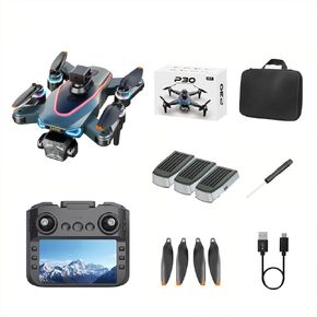 HD Light Flasship Drone مع كاميرا مزدوجة ، والتحكم عن بعد مع الشاشة ، وتجنب العقبات ، وحقيبة التخزين والملحقات (بطارية بدون طيار +4)
