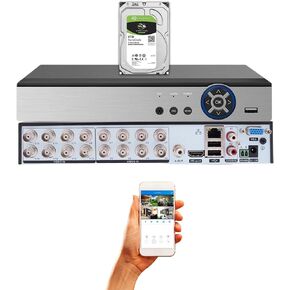 Evertech HD H.265 16 Channel Hybrid DVR Security Camera Recorder with 8TB Hard Drive, Compatible with AHD/TVI/CVI/Analog Cameras