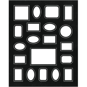 PA Framing, Double Thick Mat, 2 Openings, 16 x 20 inches - White Core/Black and Black Inner