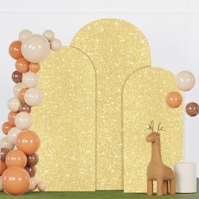 Gold Sequin Arch Covers Set of 3 Spandex Arch Backdrop Covers 7.2FT 6.6FT 6FT Round Top Shiny Wedding Arched Stand Cover Backdrop Fabric for Wedding Party Birthday Balloon Stand Decoration