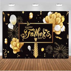 CHAIYA 7x5ft Happy Father's Day Backdrop Black and Gold Fathers Day Family Party Supplies Banner Background Father's Day Cake Table Decor Backdrop