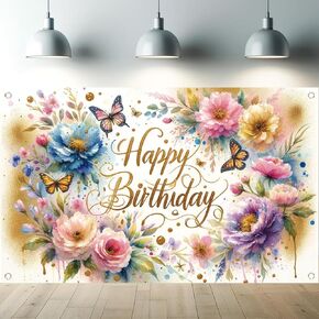 Floral Birthday Backdrop for Girls - Pink Flower Blossom Plant Pastel - 70.8 x 43.3 Inch