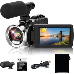 4k HD Dight Camera Electronic Anti Shake Handheld with Microphone 18x Zoom Cameras Student Campus 48mp Portable Vlog Camcorder(Without Memory Card)