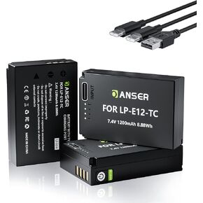 E12 Battery and USB C Charging Replacement Batteries, 1200mAh Camera Battery with USB Charging for Canon Power Shot SX70 HS，Rebel SL1，EOS M50 Mark II, M, M2, M10, M100, M200 Digital Cameras