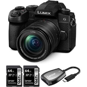 Panasonic DC-G95DMK Lumix G95 20.3MP Mirrorless Camera 12-60mm F3.5-5.6 MFT 3 inch OLED Lens Bundle with 2X Lexar Professional 1667x 64GB SDXC UHS-II Memory Card and Lexar Pro USB-C Dual-Slot Reader