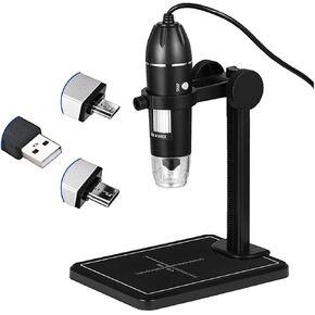 Microscope Accessories Kit 1600X Digital Microscope 8 LEDs 2MP Electronic Microscope with Lift Stand X4 USB Zoom Camera Microscope Slides