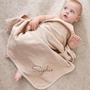 Personalized Baby Blanket,Crib Blanket for Baby and Toddler,Muslin Embroidered Baby,Newborn Baby Gifts, Birthday Gifts, 40 * 30inch