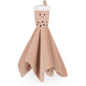 Apricot Lamb Velvet Boba Tea Security Blanket for Babies, Soft Loveys for Baby Boy and Girl, 14 Inches for Infant and Toddlers