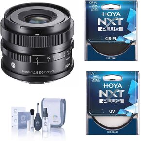 Sigma 24mm f/3.5 DG DN Contemporary Lens for Sony E, Bundle with Hoya NXT Plus 55mm UV+CPL Filter Kit, Cleaning Kit