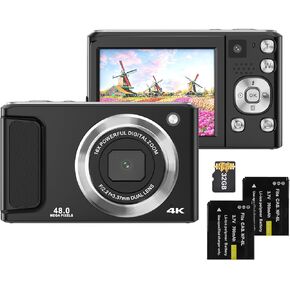 4K Digital Camera Digital Video Camera 48MP Dual Lens 2.8 Inch IPS Screen to Focus 16X Digital Zoom Built-in Flash Battery with 32GB TF Card Birthday Festival Gift for Kids Students Teenagers