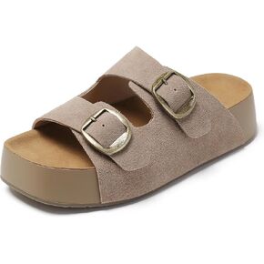WOJWSKI Platform Sandals Women Leather Beach Summer Wedges Slip-On Comfortable Wedge Sandals for Women