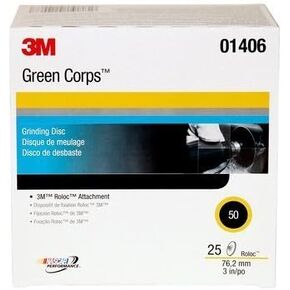 3M Green Corps Roloc Disc 264F, Aluminum Oxide, 3" Diameter, 50 Grit
