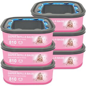 Jumbo Square Refills Disposal Bags Refill Compatible with Genie Diaper Compact, Select Pails(Not Fit Classic Version Pails), Hold Up to 810 Newborn-Sized Diapers Per Refill (6 Pack)