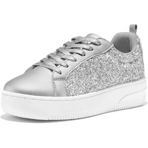 HEEZ Womens Platform Sneakers Fashion Star Tennis Shoes Lace Up Glitter Comfortable Walking Shoes