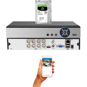Evertech HD H.265 8 Channel Hybrid DVR Security Recorder with 2TB Hard Drive, Compatible with AHD/TVI/CVI/Analog Cameras