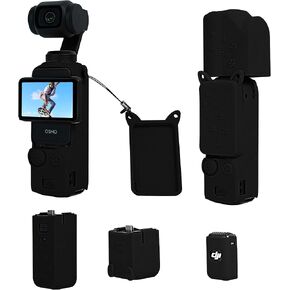 غطاء حالة الحماية لـ DJI Osmo Pocket 3 ، Pocket3 Silicone Sleeve Cover متوافق مع ملحقات DJI Osmo Pocket 3 ، أزياء Osmo Pocket 3 Case (Black)