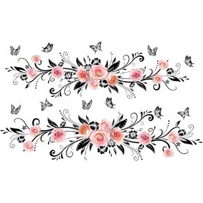 Elegant Pink Rose Wall Decals - Symmetrical Design, Easy Peel&Stick,Removable Wall Sticker,DIY Wall Decals Perfect for Kids Room,Living Room,Bathroom & Window Home Wall and Nursery Décor