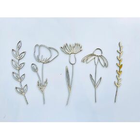 5PCS Wooden Wildflowers Wall Decals,Boho Nursery Wildflower Bedroom Decor,Flower Wall Decal for Kids Nursery Wall Art Bedroom Living Room Decor