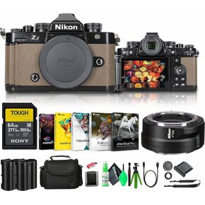 Nikon ZF Mirrorless Camera Brown 24.5mp مستشعر كامل الإطار مع فيديو 4K UHD | يتضمن محول FTZ II ، بطاقة 64 جيجابايت ، حقيبة ، قارئ البطاقات ، ترايبود والمزيد