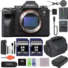 Sony Alpha 1 Full-Frame Mirrorless Camera Bundle with Extra Battery, Camera Backpack, Handy Case, Tripod, 2X 64GB Memory Card, Hand/Wrist Strap + More | Sony a1
