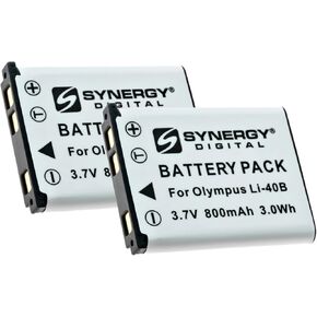 Synergy Digital Camera Batteries, Compatible with Kodak PIXPRO FZ55 Digital Camera, (Li-ion, 3.7V, 800 mAh), Replacement for Olympus LI-40B Battery, Pack Includes: 2 x SDLI40B Batteries