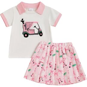 Toddler Baby Girl Clothes Short Sleeve Polo Shirts Tops Golf Print A-Line Skirt 2Pcs Summer Outfits Set