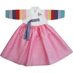 Korean Baby Girl Hanbok for 100days~10y/o Ivory Pink Floral Brooch Girl Baby Kids Hanbok Korean Traditional Dress