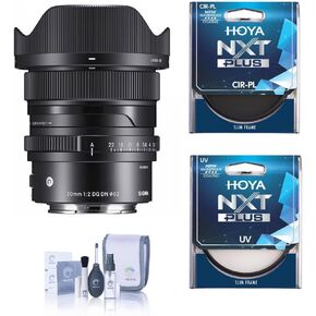 Sigma 20mm f/2 DG DN Contemporary Lens for L Mount, Bundle with Hoya NXT Plus 62mm UV+CPL Filter Kit and Cleaning Kit