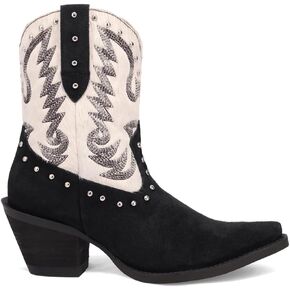 Dingo Womens Rodeo Queen Embroidered Studded Snip Toe Pull On Casual Boots Ankle Mid Heel 2-3" - Black, White