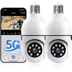 Light Bulb Security Camera Outdoor, 5G& 2.4GHz WiFi Security Cameras Wireless Outdoor for Home Security, 2-Way Audio Color Night Vision, Lightbulb Socket Camera Motion Detection Siren Alarm