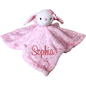 SONA G DESIGNS Adorable Bunny Personalized Baby Lovey with Name Plush Security Blanket Easter Gift