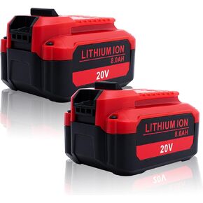 Upgrade 2-Pack 20V 8.0Ah Replacement for Craftsman 20V Battery V20 Lithium ion Batteries Compatible with CMCB205 CMCB204 CMCB206 CMCB202 CMCB201 20V Cordless Power Tools
