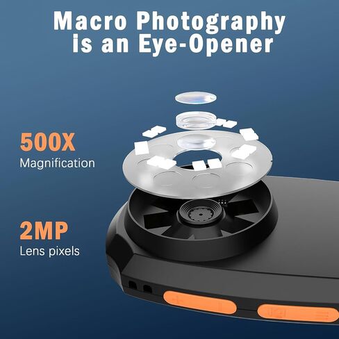 2.0 inch Digital Microscope Handheld 500X Magnifying Glass, Built in 8 LED Lights Portable Handheld Mini Microscope,Type C Compatible with, Windows, Mac OS (Black) (White) in Saudi Arabia