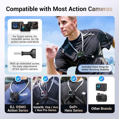 Magnetic Neck Mount for Action Camera,Magnetic Necklace Holder with Anti-Vibration Chest Strap & Quick Release,POV/Vlog Selfie Mount for Hero 13/12/11 for Insta360 Ace Pro 2 Action 5Pro/4/3 for AKASO in Saudi Arabia