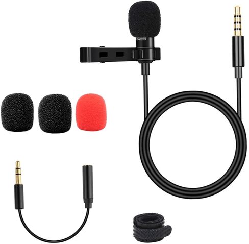 مقطع homoyooo microphone lavalier omnidirectional للهاتف للهاتف MIC خفيفة الوزن للمقابلات الصوتية البث والمحاضرات كابل الأسود in Kuwait