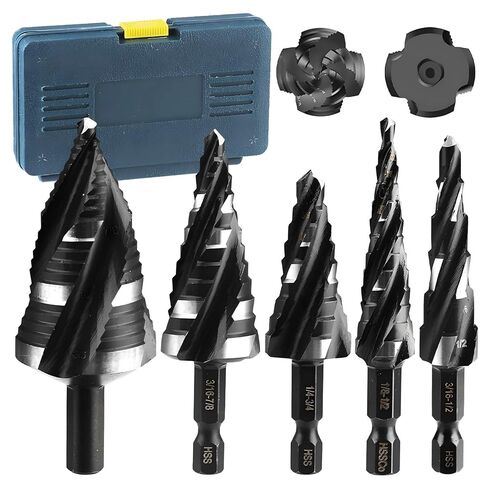 Step Drill Bit Set, 3 PCS Four Spiral Flute Step Bits for Metal, 34 Sizes Titanium-Coated HSS Drill Bits with 1/4" Hex Shank for Metal, Aluminum, Wood, Plastic in Saudi Arabia
