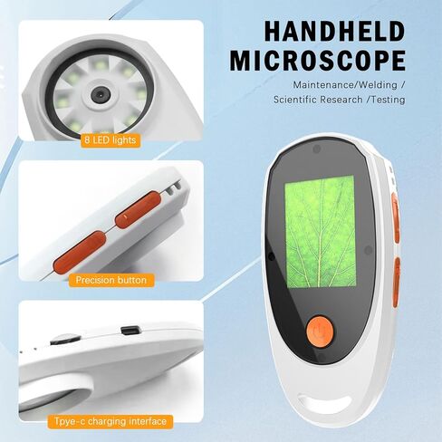 Portable Digital Microscope with 2.0 Inch Color Screen, 500X Magnification Digital Magnifying Glass Handheld Marco Microscope Built in 8 LED Lights for Kids Students (White) in Saudi Arabia