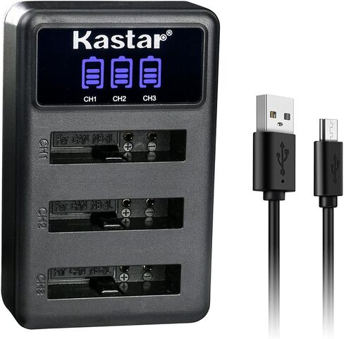 Kastar LCD Triple USB Battery Charger متوافق مع Canon NB-5L NB5L ، NB-5LH NB5LH ، 1135B001 بطارية ، شاحن CB-2LX CB-2LXE in Kuwait
