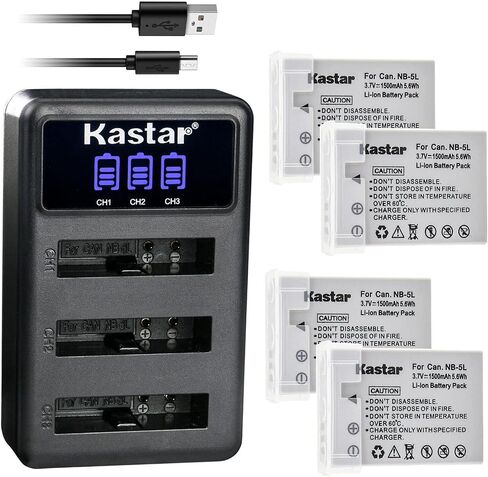 Kastar LCD Triple USB Battery Charger متوافق مع Canon NB-5L NB5L ، NB-5LH NB5LH ، 1135B001 بطارية ، شاحن CB-2LX CB-2LXE in Kuwait