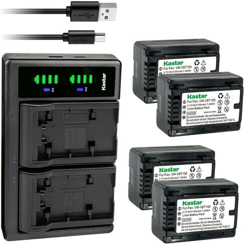 Kastar VW-VBT190 LTD2 USB Battery Charger Compatible with Panasonic HC-WX970M, HC-WX970GK, HC-WX970MGKK, HC-WX990M, HC-WXF990MGK, HC-WXF990M, HC-WXF991, HC-WXF991K, HC-WXF1, HC-WXF1K Camera in Saudi Arabia
