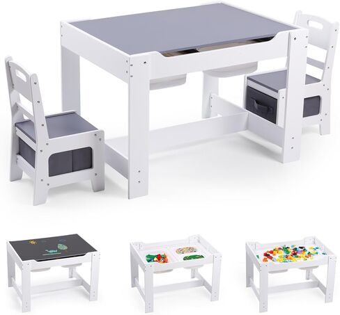 4 في 1 طاولة صغيرة من طاولة وكرسي ، يلعب نشاط الأطفال الخشبي مع تخزين الألعاب ، درجتين ، طاولة قابلة للفصل لصياغة ، القراءة ، تناول الطعام ، الجدول الحسي ث/صناديق للمنزل ، الحضانة (طبيعية) in Kuwait