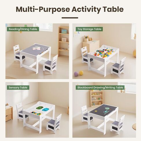 4 في 1 طاولة صغيرة من طاولة وكرسي ، يلعب نشاط الأطفال الخشبي مع تخزين الألعاب ، درجتين ، طاولة قابلة للفصل لصياغة ، القراءة ، تناول الطعام ، الجدول الحسي ث/صناديق للمنزل ، الحضانة (طبيعية) in Kuwait