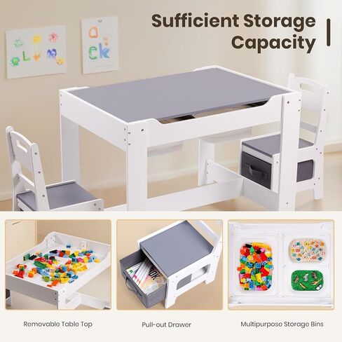 4 في 1 طاولة صغيرة من طاولة وكرسي ، يلعب نشاط الأطفال الخشبي مع تخزين الألعاب ، درجتين ، طاولة قابلة للفصل لصياغة ، القراءة ، تناول الطعام ، الجدول الحسي ث/صناديق للمنزل ، الحضانة (طبيعية) in Kuwait