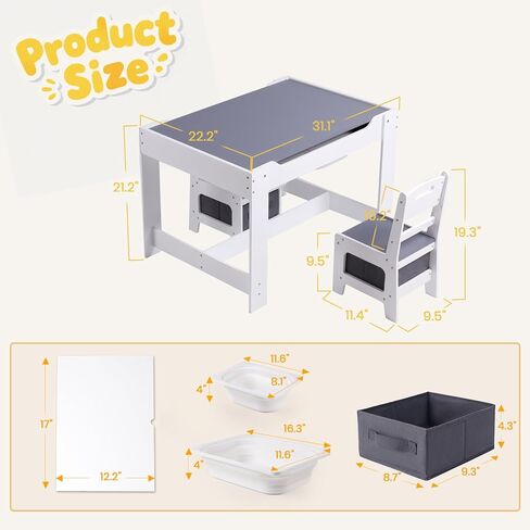 4 في 1 طاولة صغيرة من طاولة وكرسي ، يلعب نشاط الأطفال الخشبي مع تخزين الألعاب ، درجتين ، طاولة قابلة للفصل لصياغة ، القراءة ، تناول الطعام ، الجدول الحسي ث/صناديق للمنزل ، الحضانة (طبيعية) in Kuwait