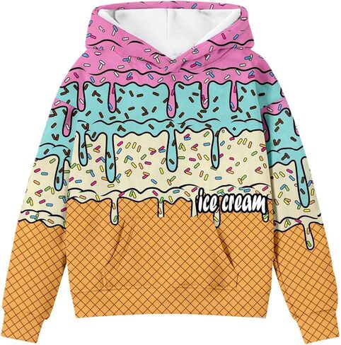 Ice Cream Hoodies for Teen Girls Cute Graphic Print Pullover Long Sleeve Trendy Casual Kids Clothes 3-12 Years in Saudi Arabia