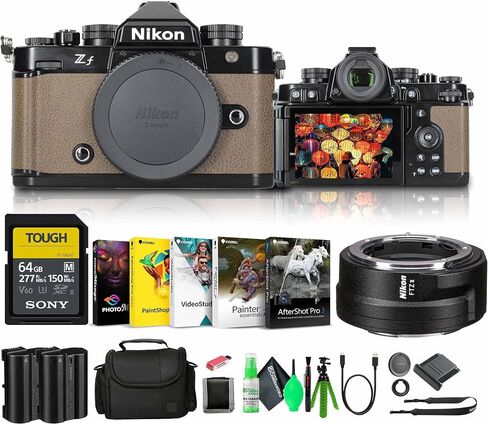 Nikon Zf Mirrorless Camera Brown 24.5MP Full-Frame Sensor with 4K UHD Video | Includes FTZ II Adapter, 64GB Card, Bag, Card Reader, Tripod and More in Saudi Arabia