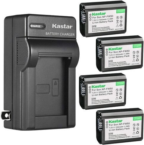 Kastar 4-Pack NP-FW50 Battery and AC Wall Charger Replacement for Sony ILCE-6300, Alpha α6300, a6300, ILCE-6400, Alpha α6400, a6400, ILCE-6500, Alpha α6500, a6500, ILCE-7, Alpha 7, α7, a7, ILCE-7M2 in Kuwait