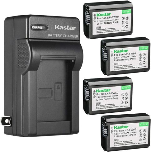 Kastar 4-Pack NP-FW50 Battery and AC Wall Charger Replacement for Sony ILCE-6300, Alpha α6300, a6300, ILCE-6400, Alpha α6400, a6400, ILCE-6500, Alpha α6500, a6500, ILCE-7, Alpha 7, α7, a7, ILCE-7M2 in Kuwait